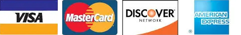 Visa, Mastercard, Discover, American Express logos